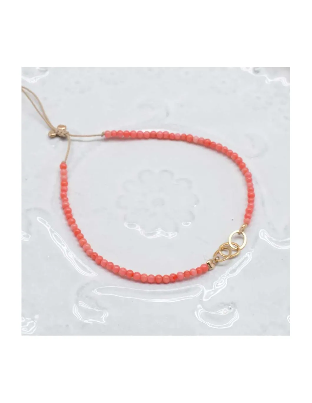 G-LINKS - BRACELET CORAIL BAMBOO ET CHAÎNE PLAQUÉE OR 3 MAILLONS OVALES
