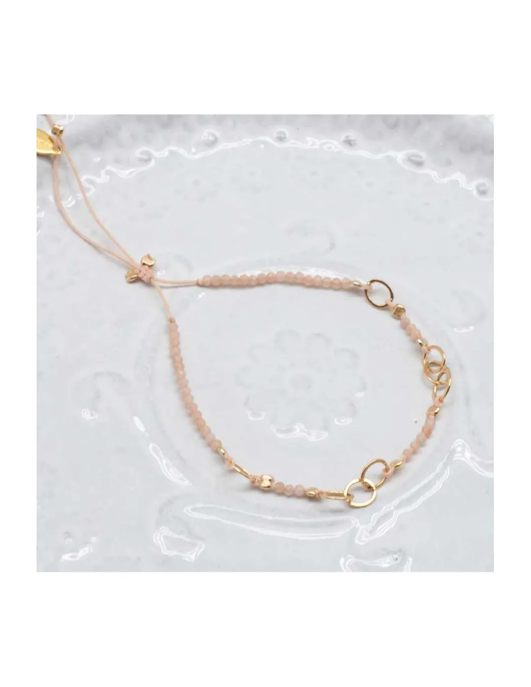 G-LINKS - BRACELET PIERRES DE LUNE PÊCHE ET CHAÎNE PLAQUÉE OR 8 MAILLONS OVALES