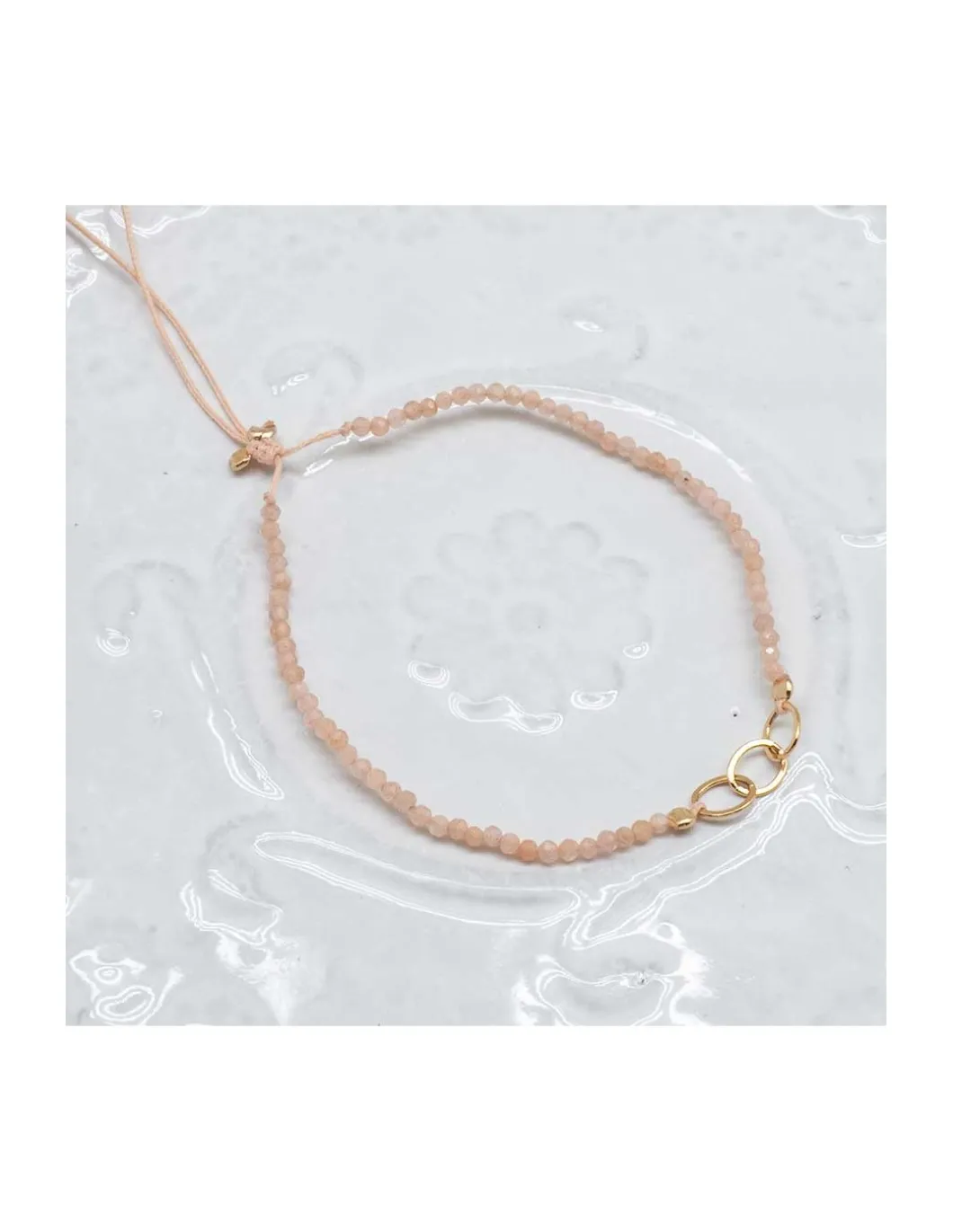 G-LINKS - BRACELET PIERRES DE LUNE PÊCHE ET CHAÎNE PLAQUÉE OR 3 MAILLONS OVALES