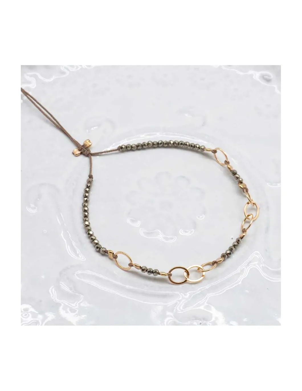 G-LINKS - BRACELET PYRITES ET CHAÎNE PLAQUÉE OR 8 MAILLONS OVALES