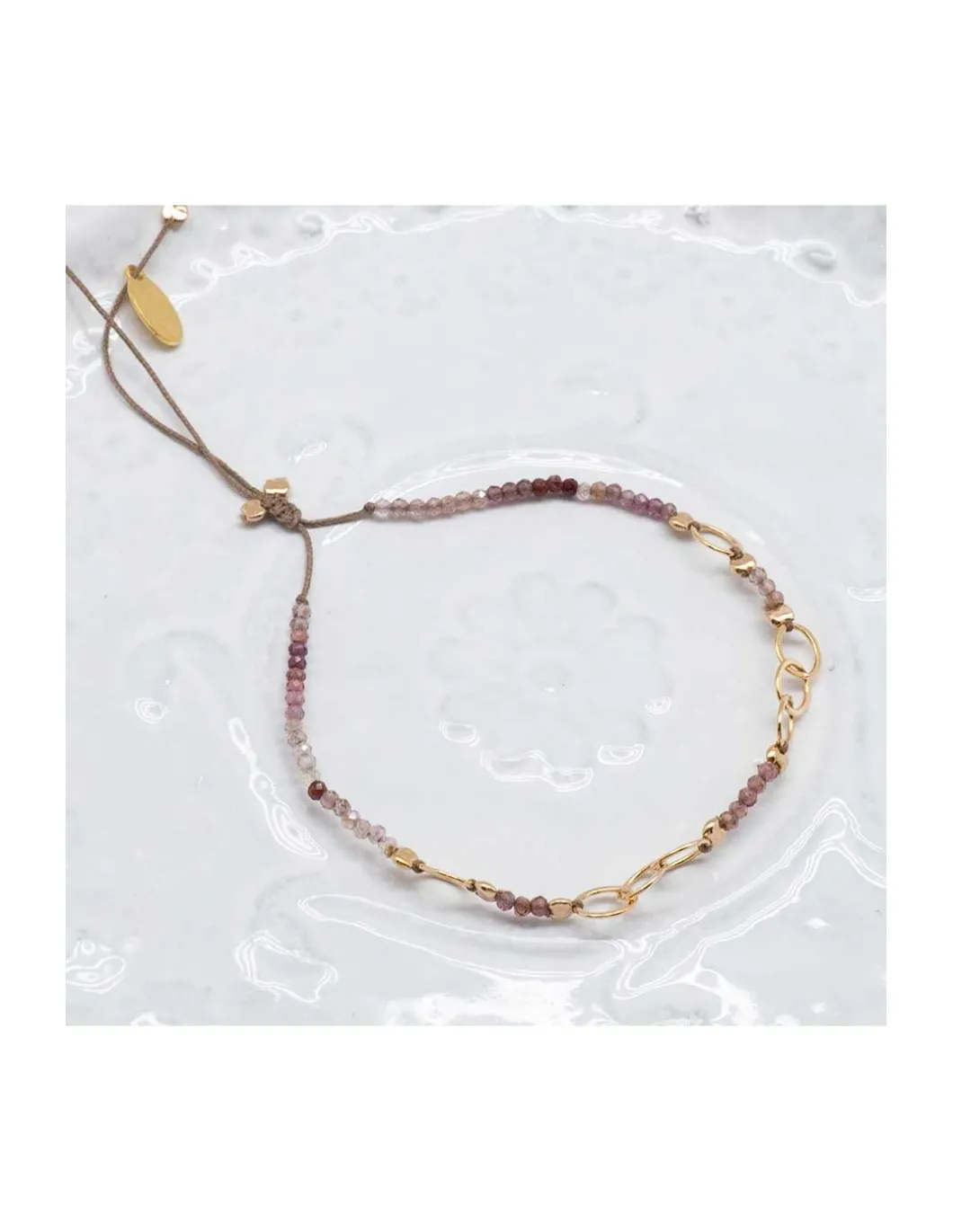 G-LINKS - BRACELET SPINELLES CHOCOLAT ET CHAÎNE PLAQUÉE OR 8 MAILLONS OVALES