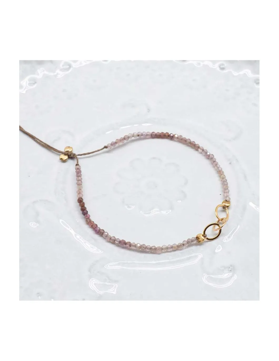 G-LINKS - BRACELET SPINELLES CHOCOLAT ET CHAÎNE PLAQUÉE OR 3 MAILLONS OVALES