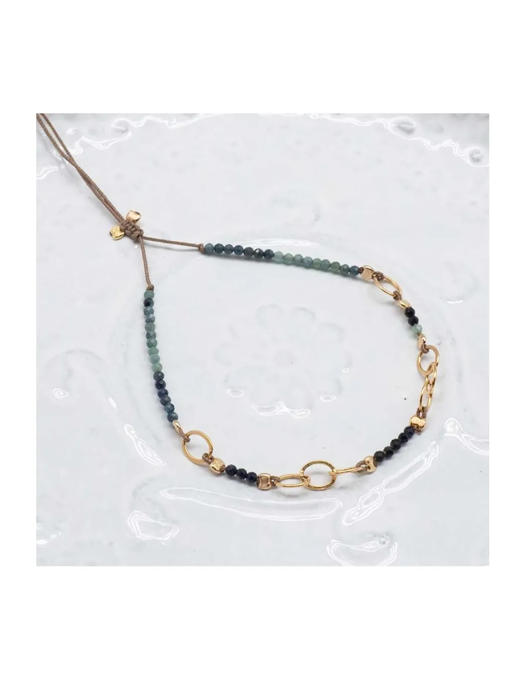G-LINKS - BRACELET TOURMALINES BLEUES ET CHAÎNE PLAQUÉE OR 8 MAILLONS OVALES