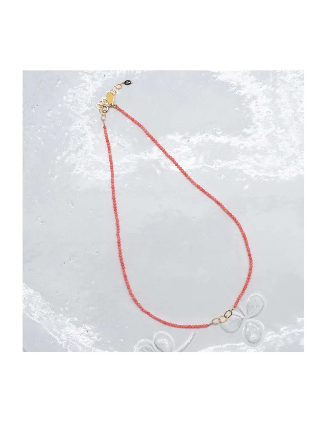 G-LINKS - COLLIER CORAIL BAMBOO ET CHAÎNE PLAQUÉE OR 3 MAILLONS OVALES