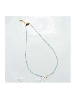 G-LINKS - COLLIER LARIMARS ET CHAÎNE PLAQUÉE OR 3 MAILLONS OVALES