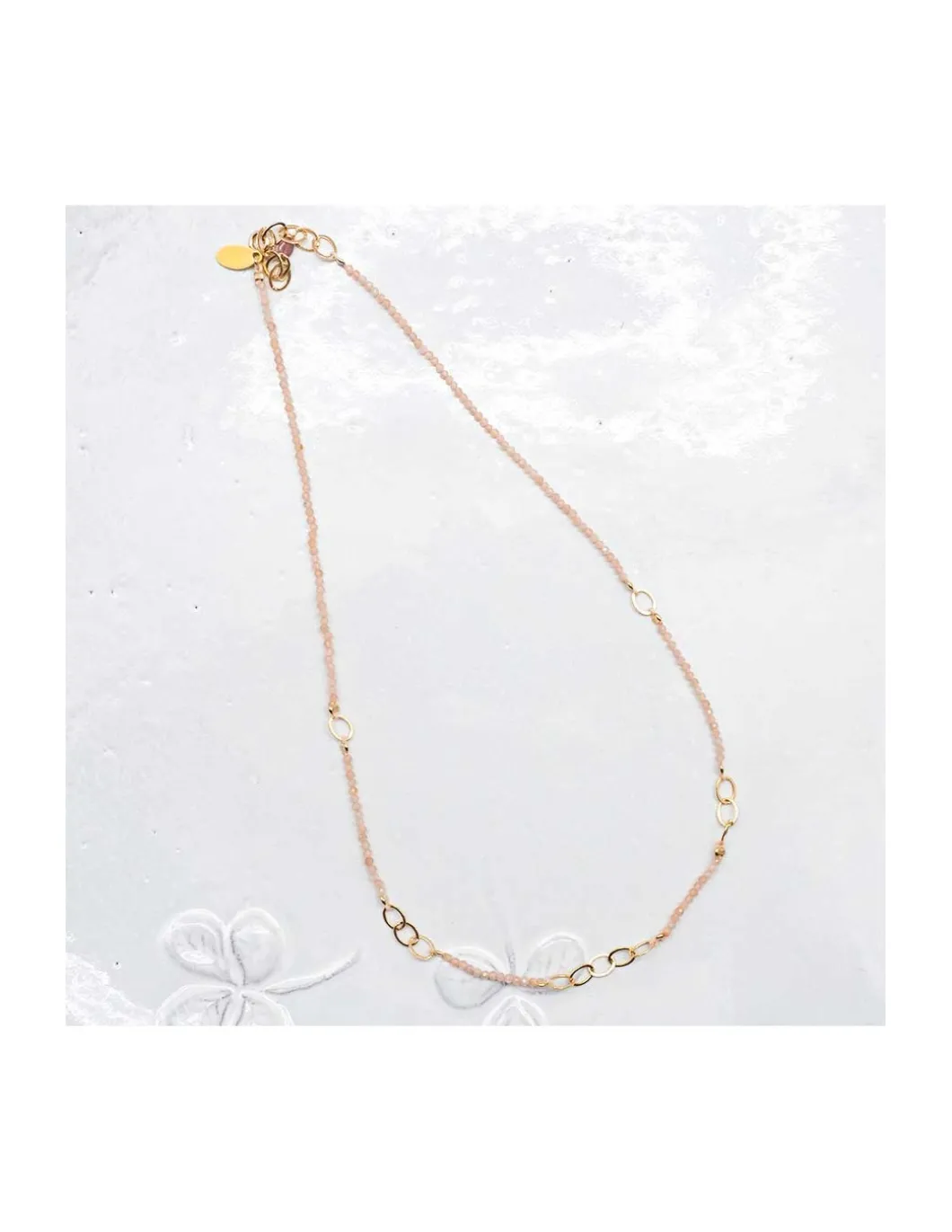 G-LINKS - COLLIER PIERRES DE LUNE PÊCHE ET CHAÎNE PLAQUÉE OR 13 MAILLONS OVALES
