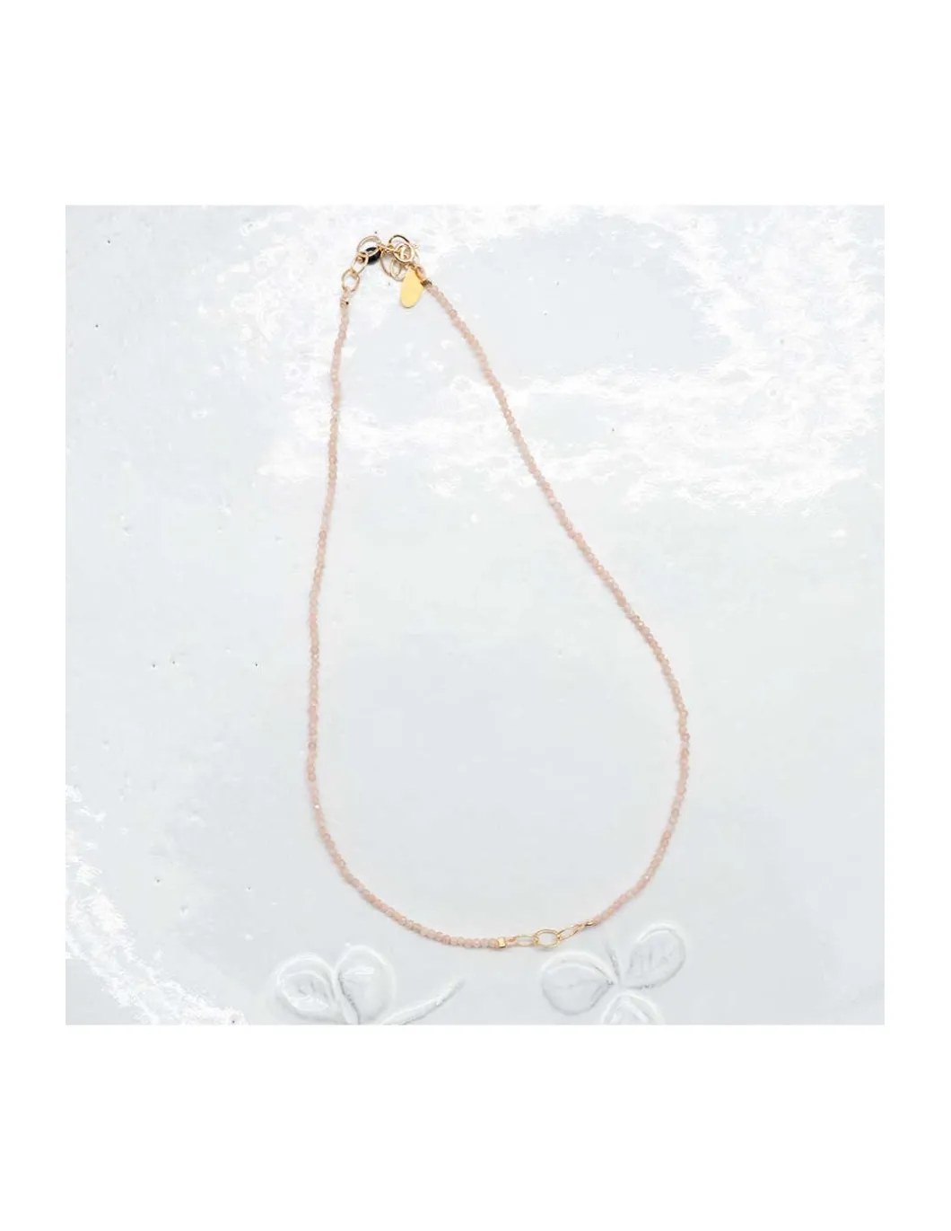 G-LINKS - COLLIER PIERRES DE LUNE PÊCHE ET CHAÎNE PLAQUÉE OR 3 MAILLONS OVALES