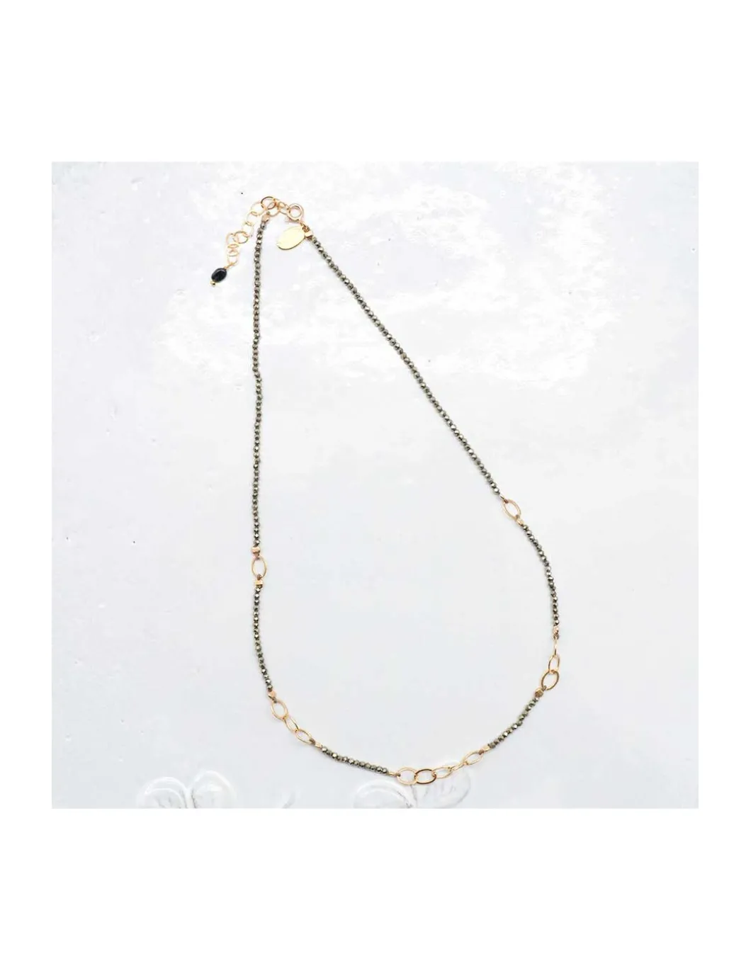 G-LINKS - COLLIER PYRITES ET CHAÎNE PLAQUÉE OR 13 MAILLONS OVALES