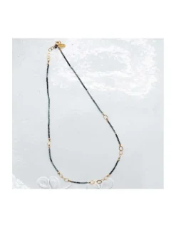 G-LINKS - COLLIER TOURMALINES BLEUES ET CHAÎNE PLAQUÉE OR 13 MAILLONS OVALES
