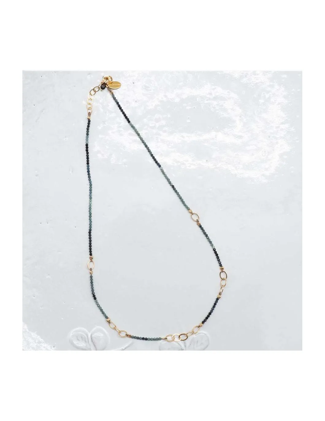 G-LINKS - COLLIER TOURMALINES BLEUES ET CHAÎNE PLAQUÉE OR 13 MAILLONS OVALES