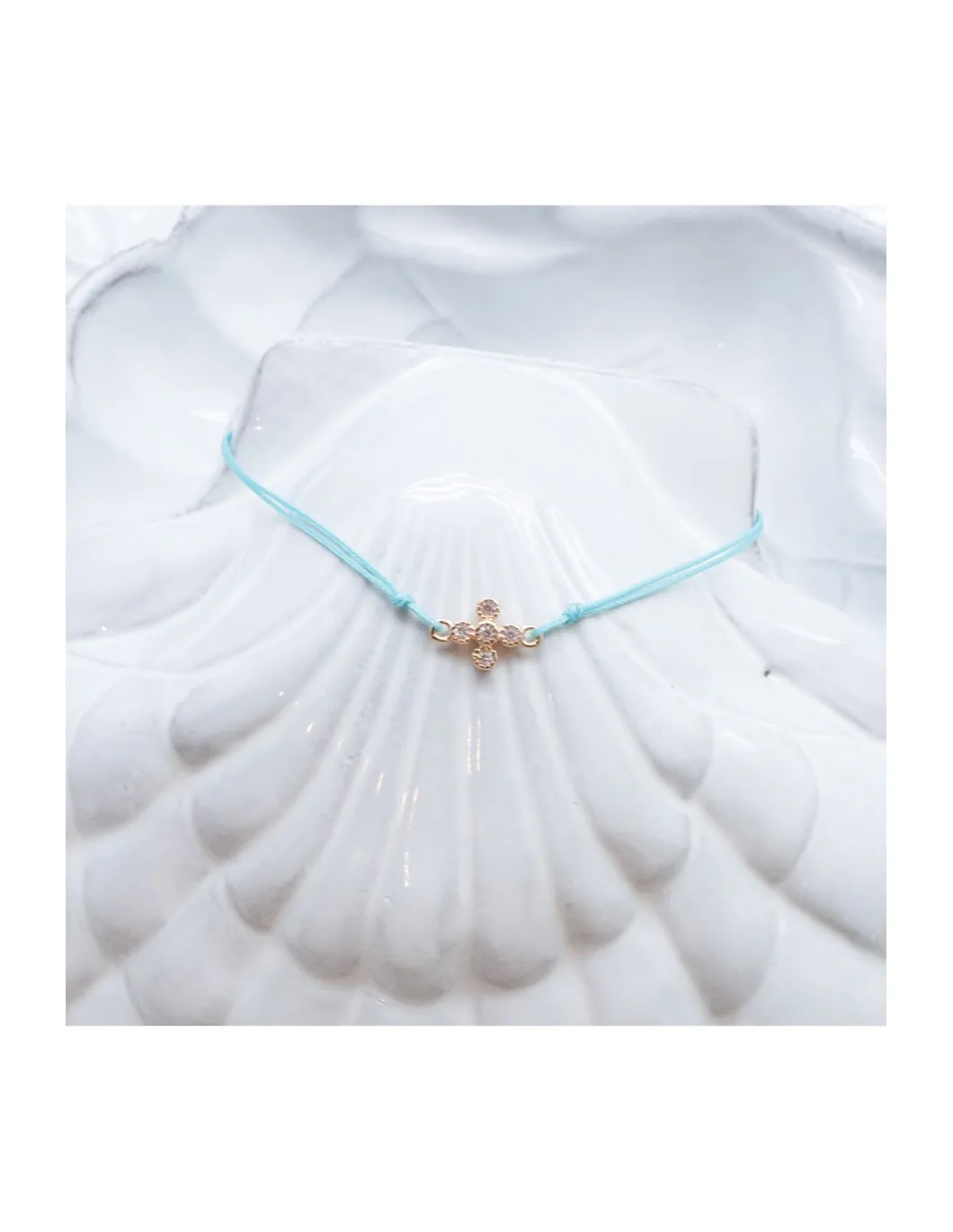 GRANNY - BRACELET CROIX ZIRCONS SUR CORDON AU CHOIX (TONS BLEUS)