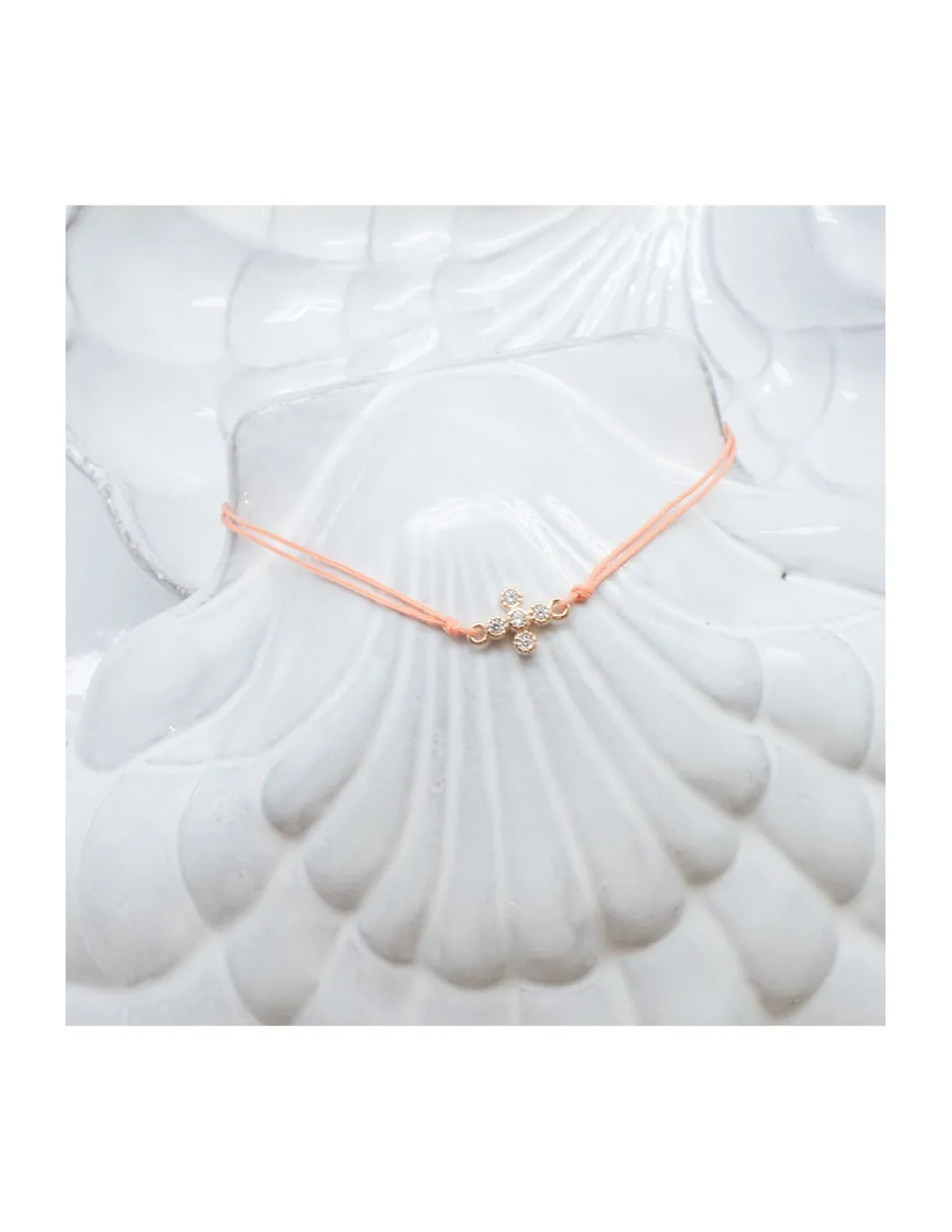 GRANNY - BRACELET CROIX ZIRCONS SUR CORDON AU CHOIX (TONS ROSES)