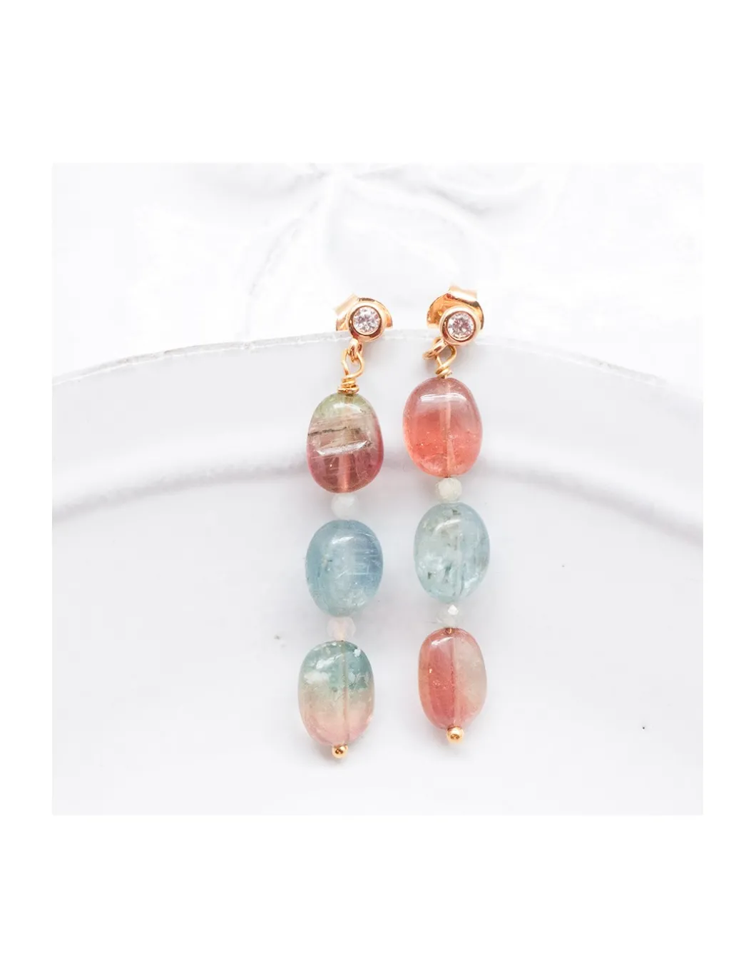 GRAZIA - BOUCLE D'OREILLE AQUAKYANITE, TOURMALINES & MORGANITES