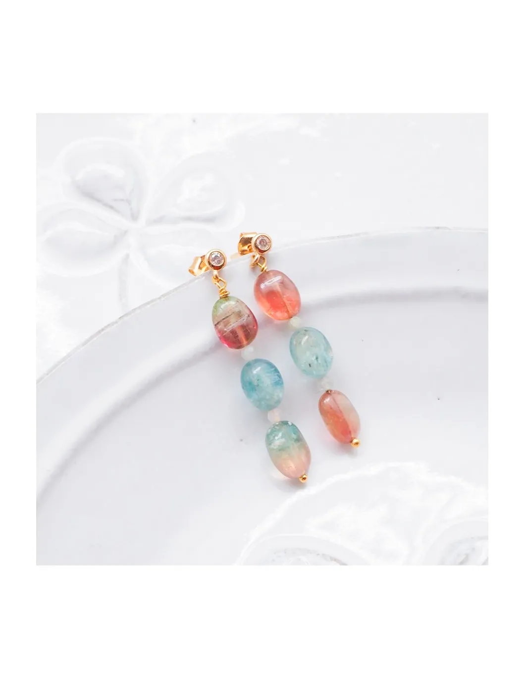 GRAZIA - BOUCLE D'OREILLE AQUAKYANITE, TOURMALINES & MORGANITES