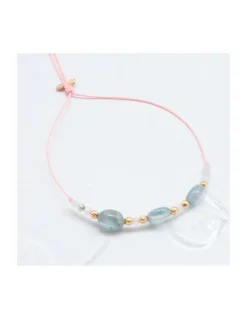 GRAZIA - BRACELET 3 AQUAKYANITES OVALES & 8 MORGANITES / AQUAMARINES SUR CORDON