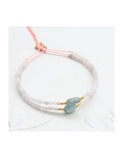 GRAZIA - BRACELET AQUAKYANITES OVALES & 25 MORGANITES / AQUAMARINES SUR CORDON