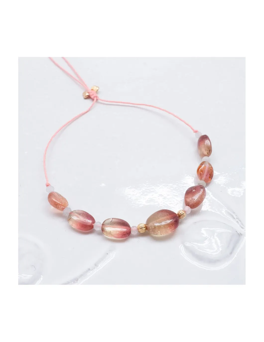 GRAZIA- BRACELET TOURMALINES, MORGANITES ET AQUAMARINES SUR CORDON