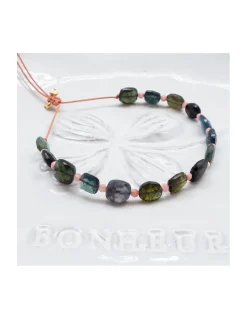 HOLLY TOURMALINES - BRACELET 15 TOURMALINES VERTES CARREES ET 14 RHODOCHROSITES