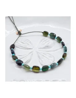 HOLLY TOURMALINES - BRACELET 15 TOURMALINES VERTES CARREES ET 14 TURQUOISES