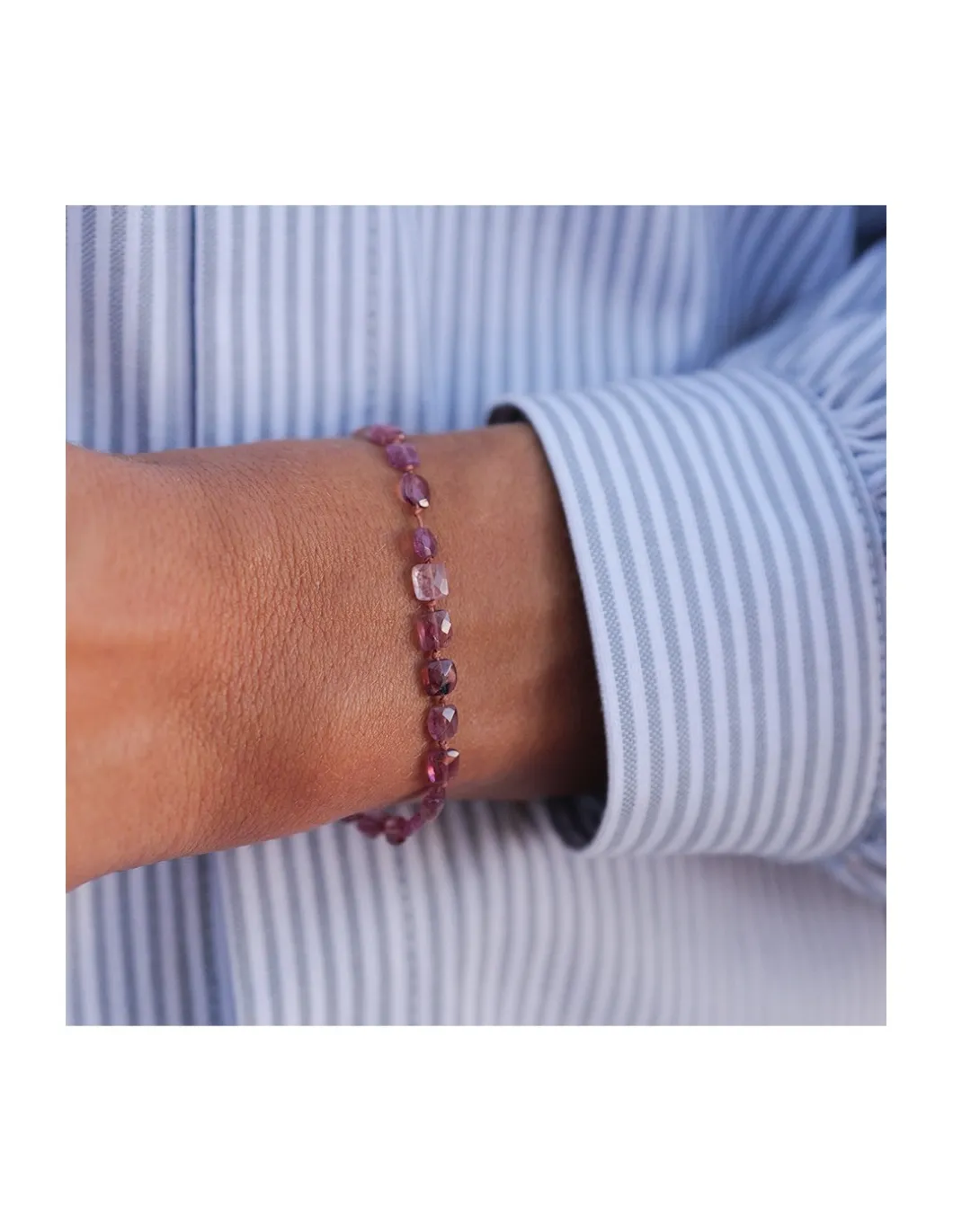 HOLLY TOURMALINES - BRACELET 16 TOURMALINES ROSES NOUÉES SUR CORDON