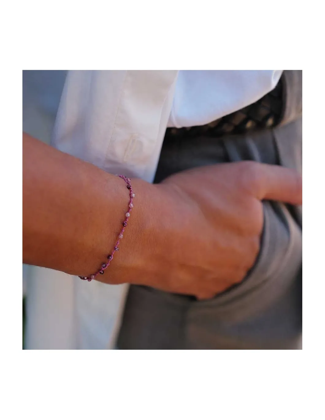IBIZA - BRACELET SPINELLES CHOCOLAT SUR CORDON ROSE