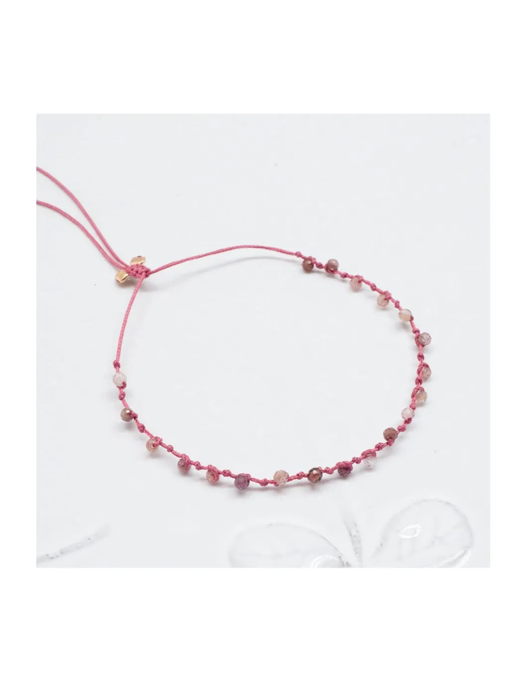 IBIZA - BRACELET SPINELLES CHOCOLAT SUR CORDON ROSE
