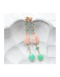 ISLAND GIRL - BOUCLE D'OREILLE CHRYSOPRASE, OPALE ROSE ET TOURMALINE VERTE
