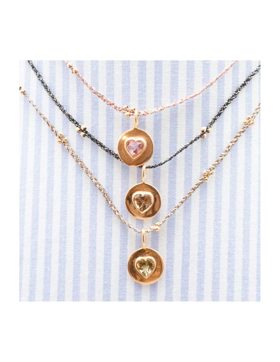 JANE - COLLIER COEUR TOURMALINE SUR CORDON LUREX