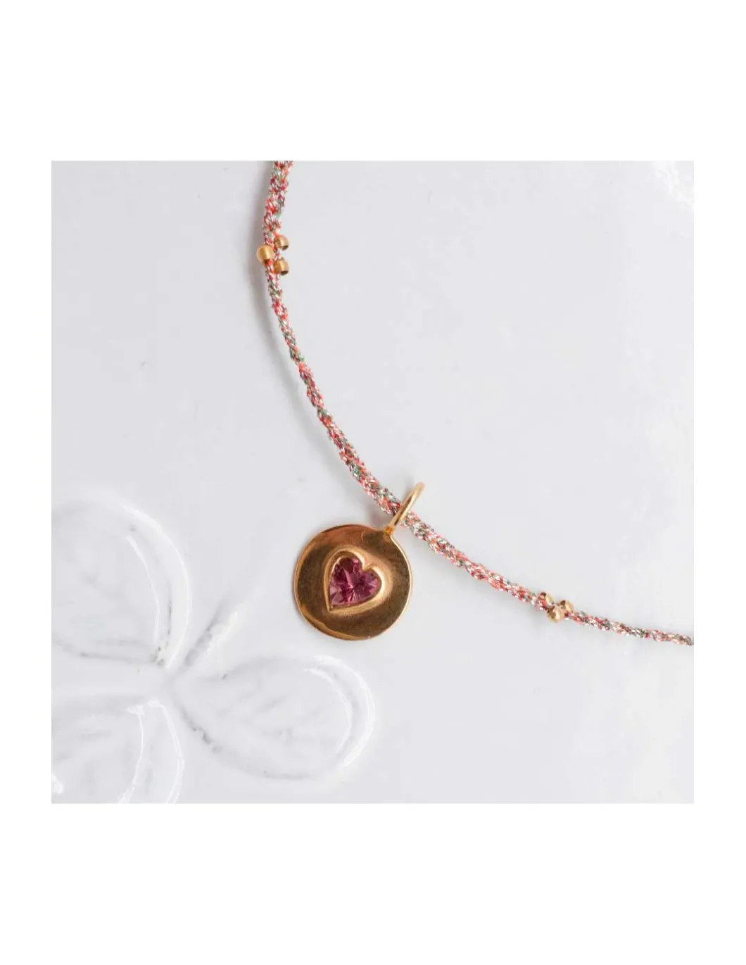 JANE - COLLIER COEUR TOURMALINE SUR CORDON LUREX