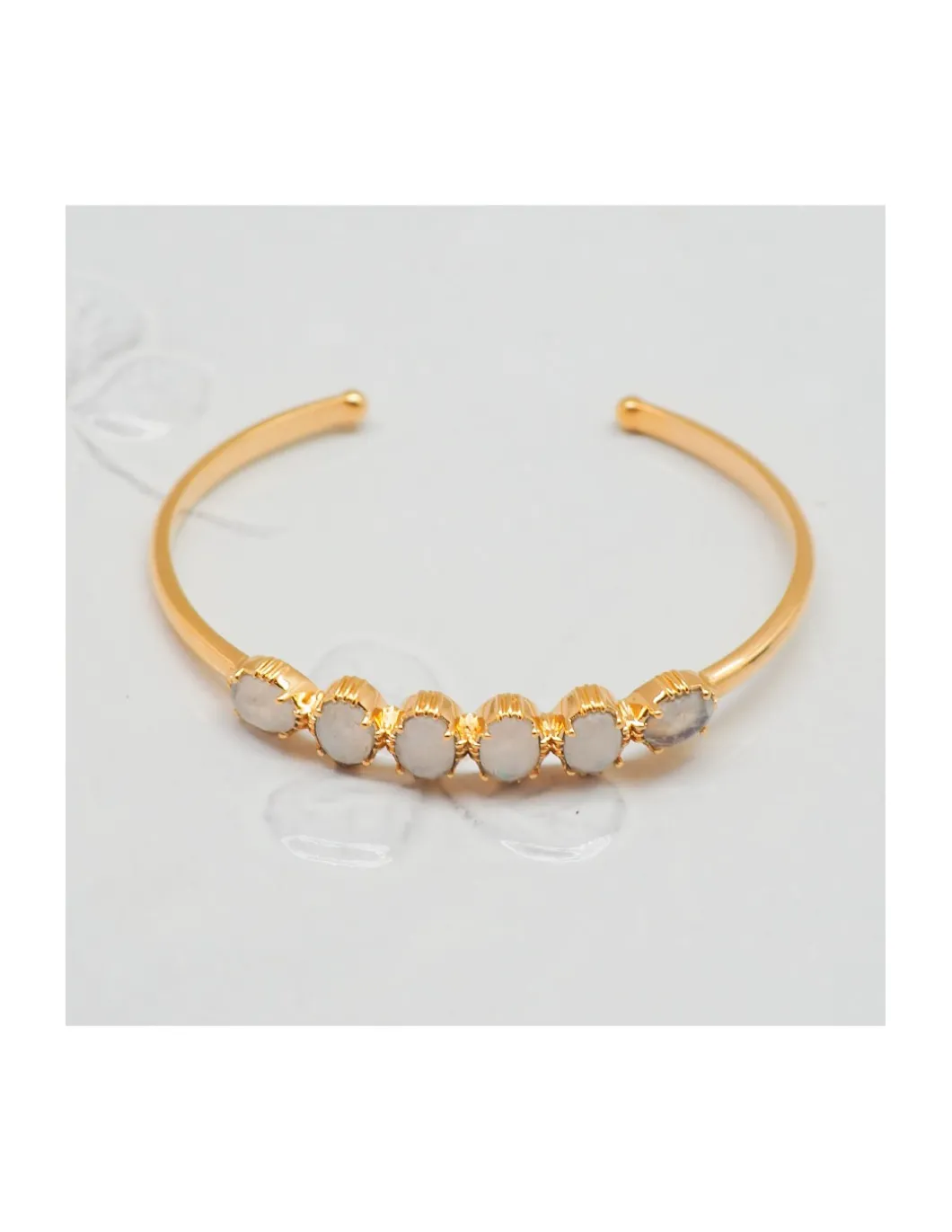 JONC 6 PIERRES OVALES - LABRADORITE BLANCHE