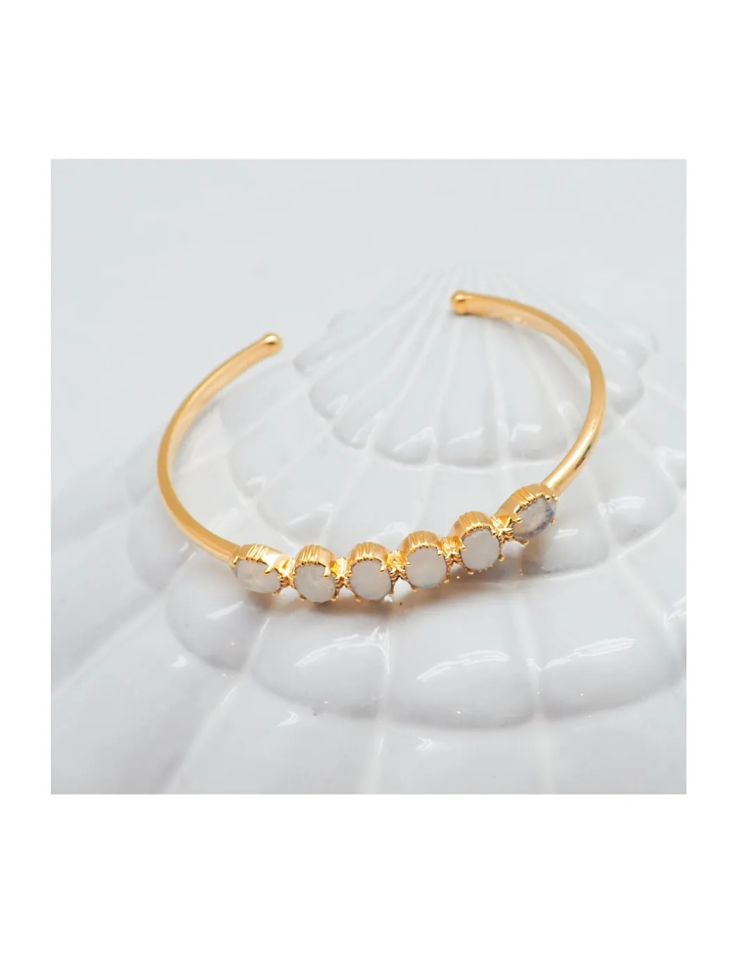 JONC 6 PIERRES OVALES - LABRADORITE BLANCHE