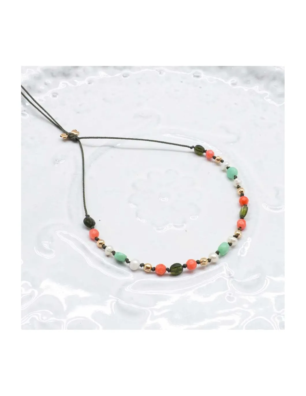 MARIA - BRACELET TOURMALINE, CORAIL BAMBOO, PERLE DE CULTURE ET CHRYSOPRASE (LONG)