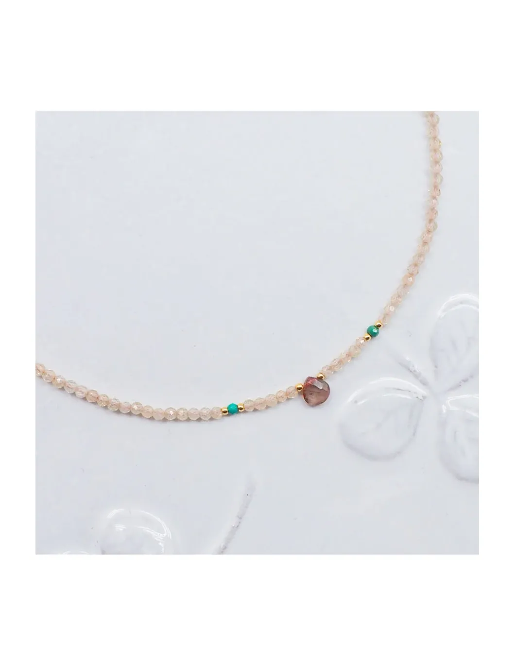 MIDNIGHT BATH - COLLIER ANDALOUSITE GOUTTE, ZIRCONS JAUNES ET TURQUOISES