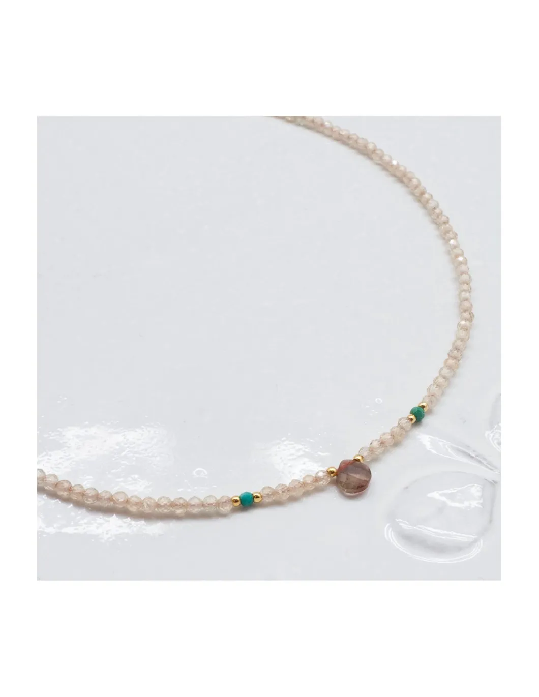 MIDNIGHT BATH - COLLIER ANDALOUSITE GOUTTE, ZIRCONS JAUNES ET TURQUOISES
