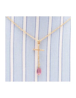 MINE - COLLIER CROIX TEXTURÉE ET TOURMALINE PICASSO
