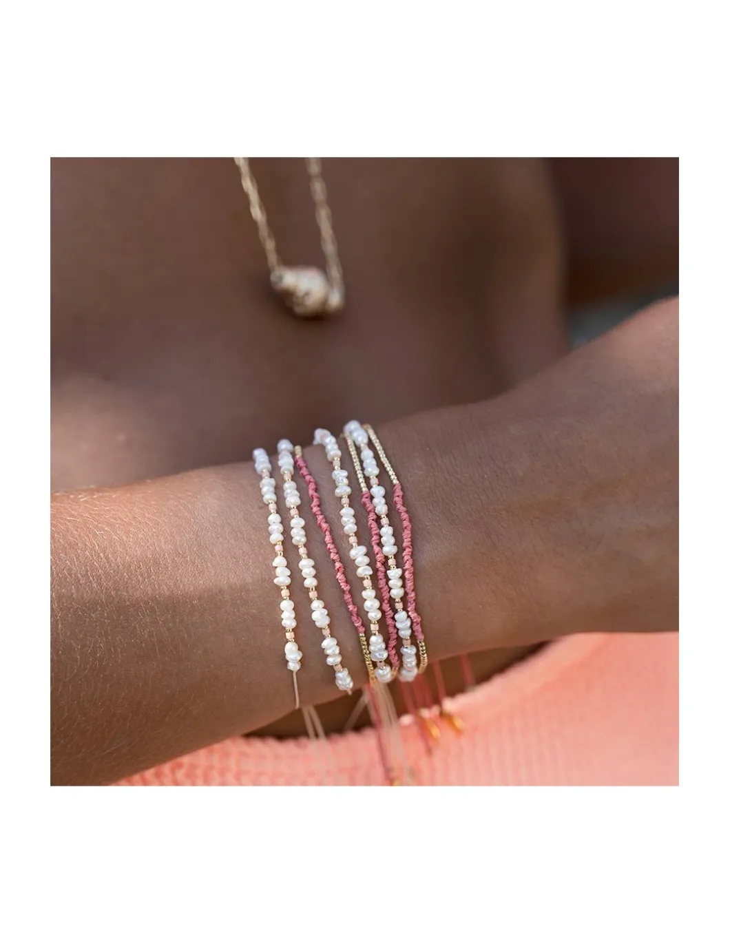 OCEAN DRIVE - BRACELET SUR CORDON (TONS ROSES)