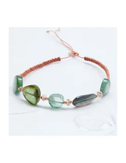 ONE OF A KIND - BRACELET 5 TOURMALINES FLAT SMOOTH ET 4 TOURMALINES RONDELLES SUR MACRAMÉ