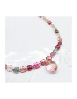 ONE OF A KIND - COLLIER FULL TOURMALINES CARRÉES + QUARTZ ROSE PAMPILLE
