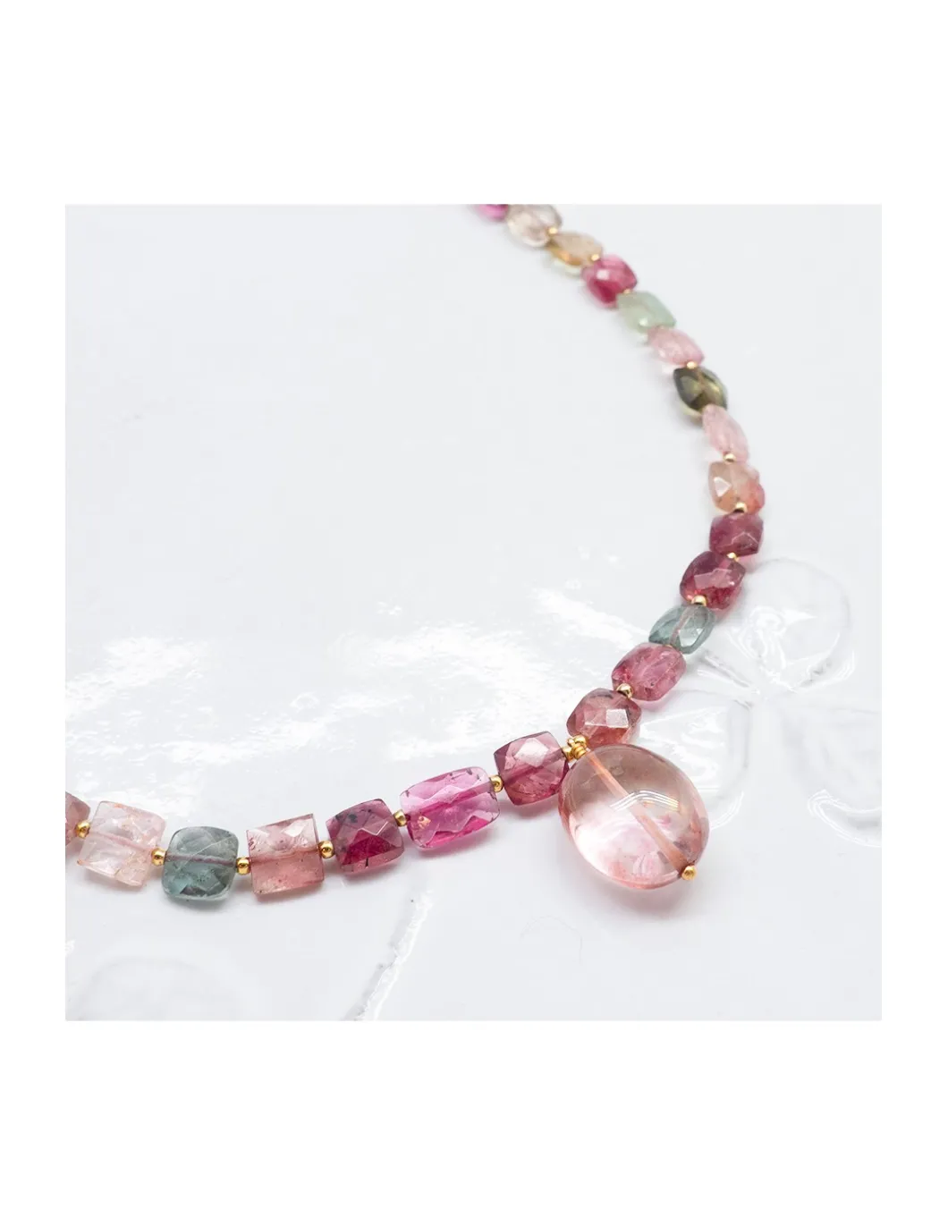 ONE OF A KIND - COLLIER FULL TOURMALINES CARRÉES + QUARTZ ROSE PAMPILLE