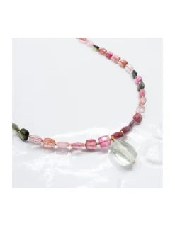 ONE OF A KIND - COLLIER FULL TOURMALINES CARRÉES + SMOOTH GREEN AMETHYSTE NUGGET EN PAMPILLE