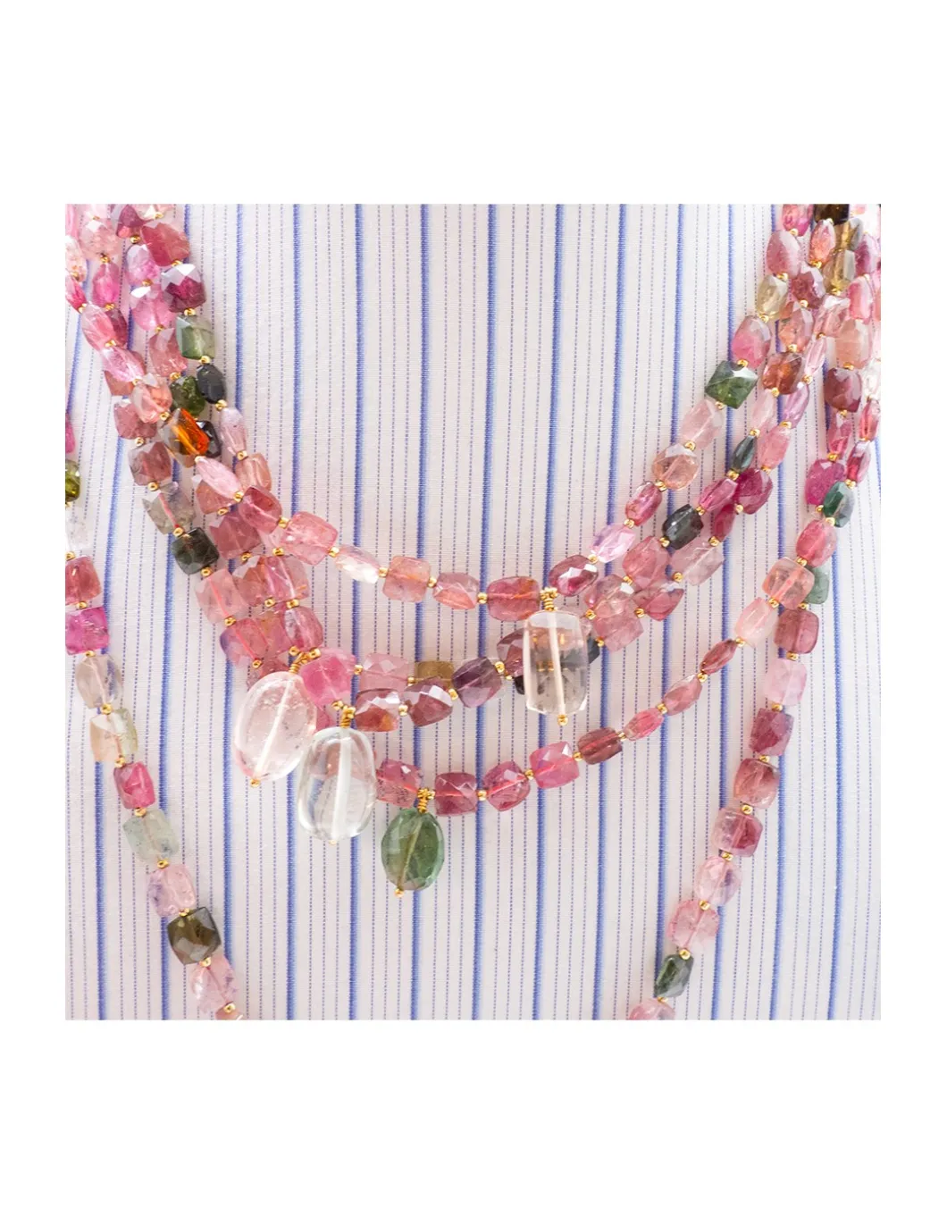 ONE OF A KIND - COLLIER FULL TOURMALINES CARRÉES + QUARTZ ROSE PAMPILLE