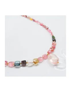ONE OF A KIND - COLLIER FULL TOURMALINES CARRÉES + PEACH MORGANITE EN PAMPILLE
