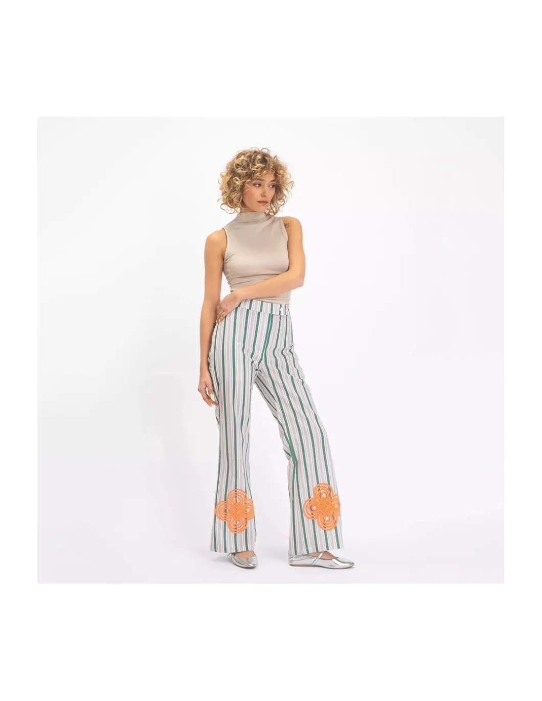 PANTALON GANGA BRODÉ À RAYURES