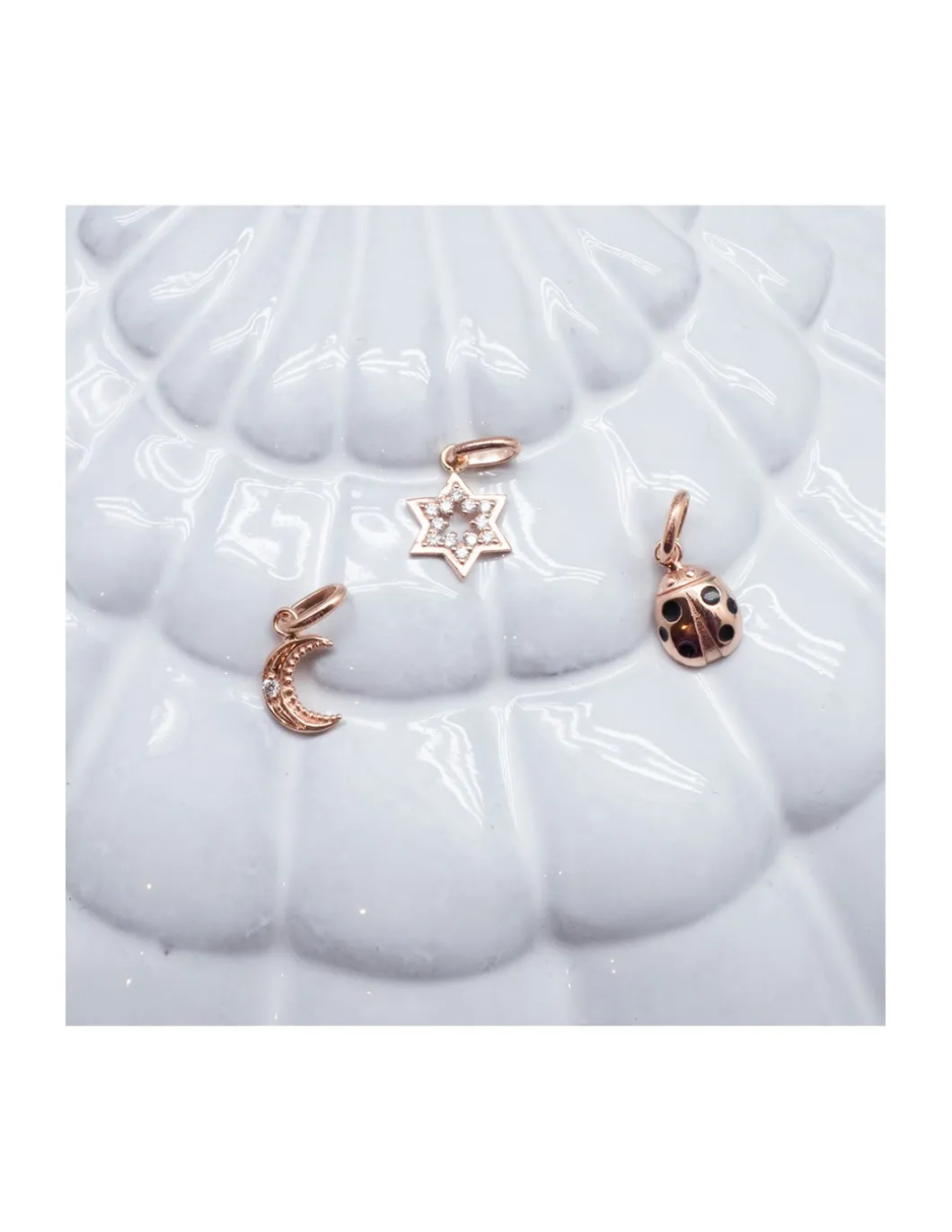 PENDENTIFS OR ROSE - GIGI - ÉTOILE DE DAVID, COCCINELLE OU LUNE