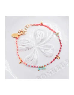 RIO - BRACELET ARC EN CIEL, AMAZONITES, OPALES JAUNES, LARIMARS, RHODOLITES, CHRYSOPRASES ET CORAIL BAMBOO