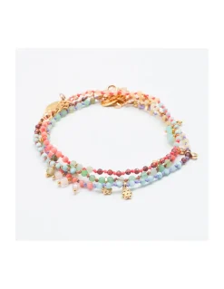 RIO - BRACELET ARC EN CIEL, TOURMALINES VERTES, OPALES JAUNES, LARIMARS, RHODOLITES, CHRYSOPRASES ET CORAIL BAMBOO