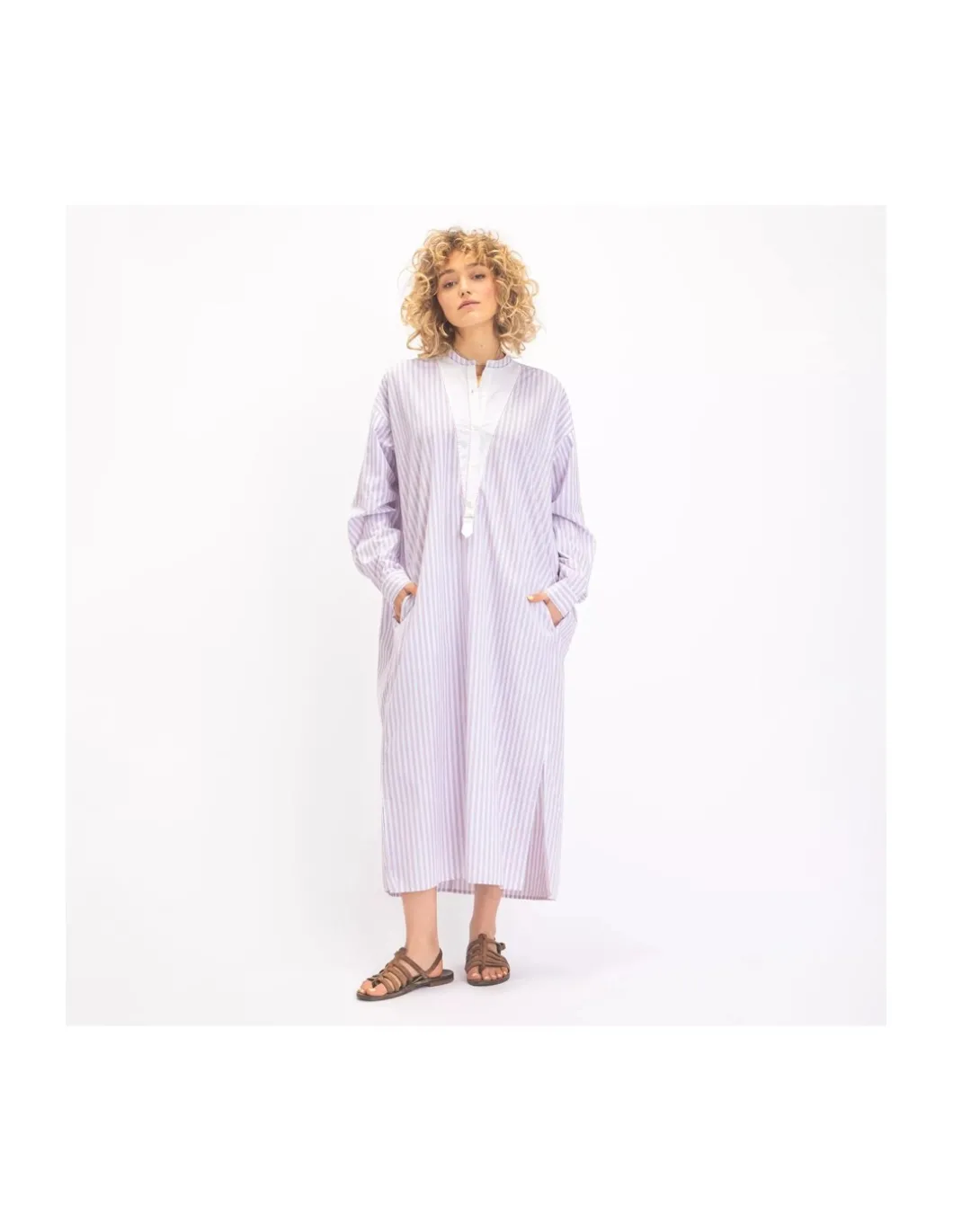 ROBE BUDDHA RAYURES ROSES