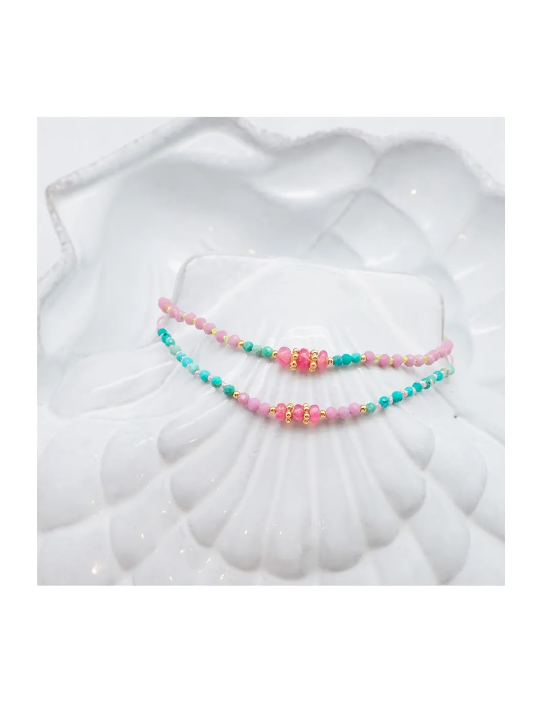 SWEET M - BRACELET SPINELLES ROSES, PHOSPHOSIDERITES ET TURQUOISES