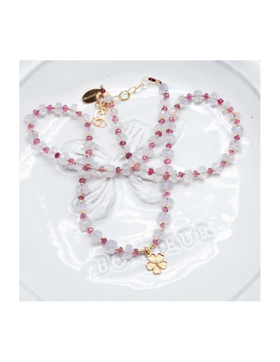 SWEET M - COLLIER TOURMALINES ROSES ET LAVENDER QUARTZ AVEC CHARM FLEUR