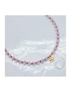 SWEET M - COLLIER TOURMALINES ROSES ET LAVENDER QUARTZ AVEC CHARM FLEUR